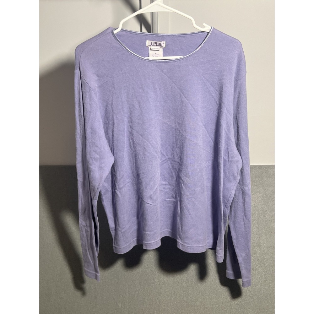J.L. Plum‎ Women's XL Purple Long Sleeve T-Shirt 100% Cotton Crew Neck Metallic
